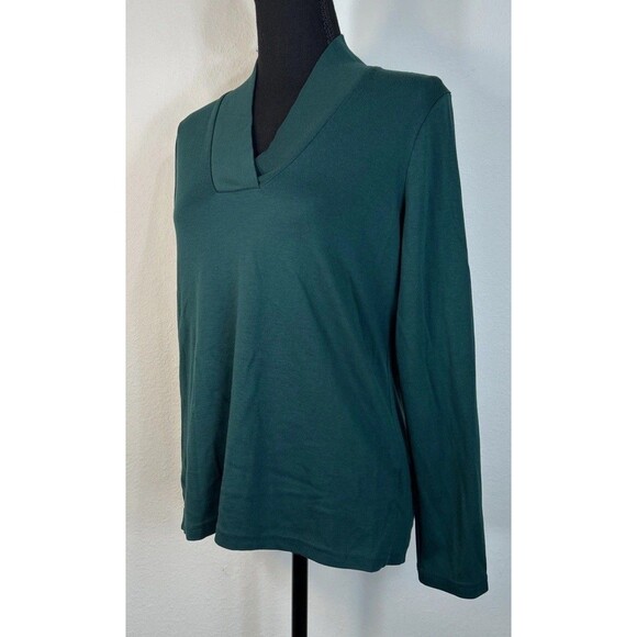 LL Bean Pima Shawl Long-Sleeve Dark Green Cotton Tee Size Medium (10/12) - Picture 8 of 12